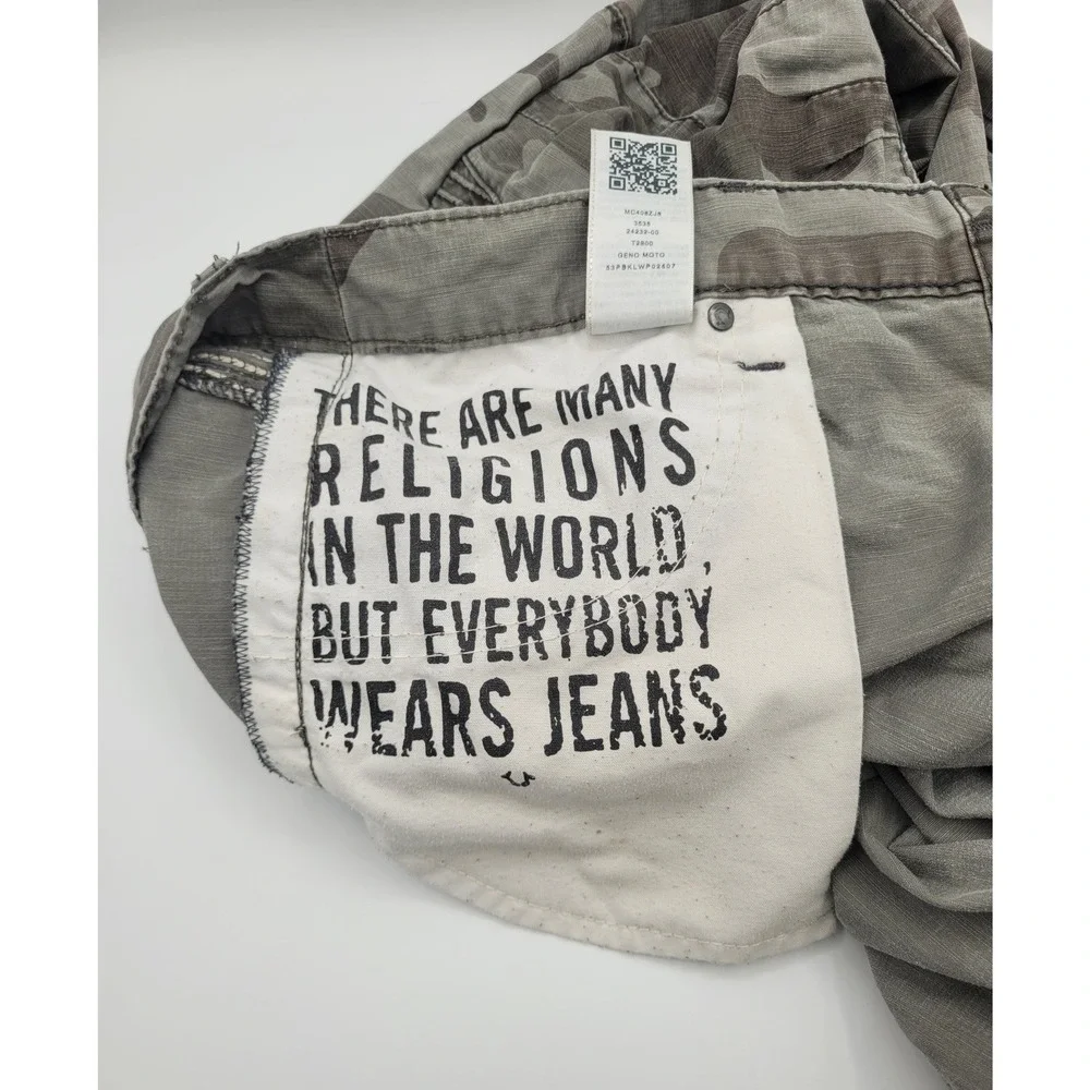 True Religion Geno Moto Pants Mens 44 Camo Ripstop Relaxed Slim Biker Military